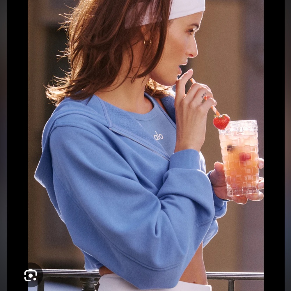 Sweet Escape crop zip up Alo hoodie Crystal Clear blue